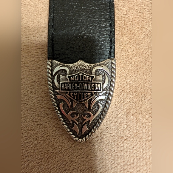 Authentic Harley-Davidson® Black Quality Leather Belt Silver Tone Buckle - Picture 2 of 9